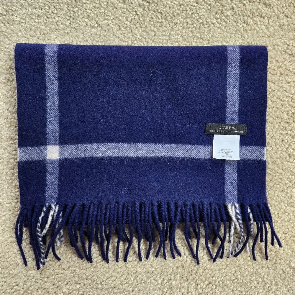 NWOT J. Crew Collection Cashmere Scarf Blue White